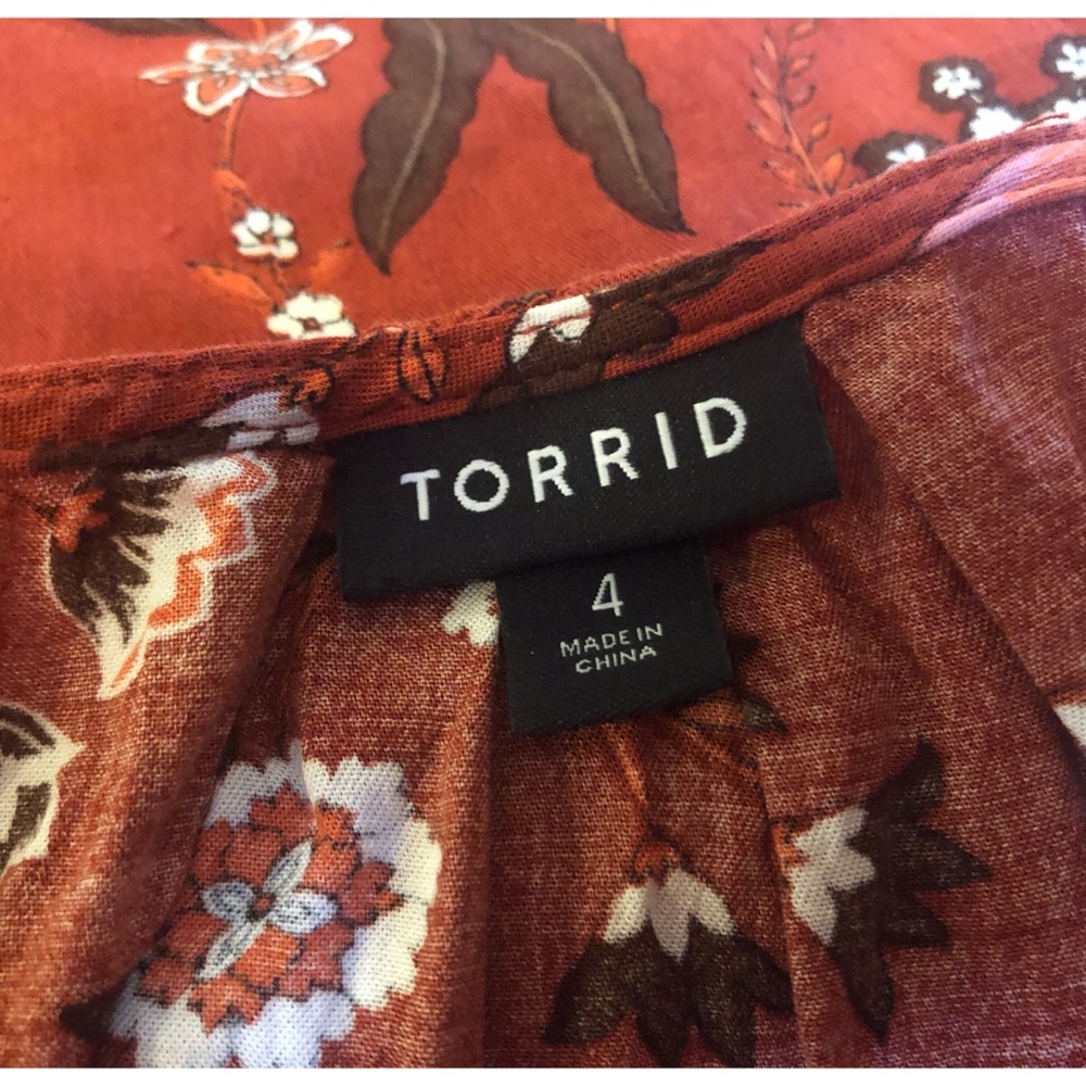 Torrid Ochre Floral Twill Babydoll Tunic Top 4X - Picture 9 of 16